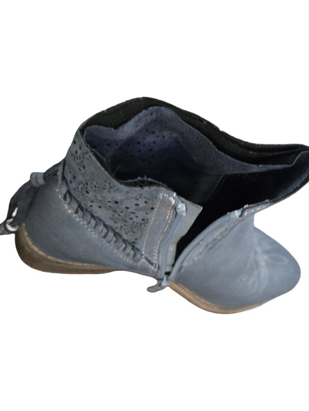 Boutique 9 Blue Suede Laser-Cut Ankle Boots Shiny Festival Zipper Cutouts 8 - Picture 8 of 12